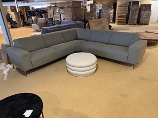 Hoekbank + hocker, groen stof, rvs poten